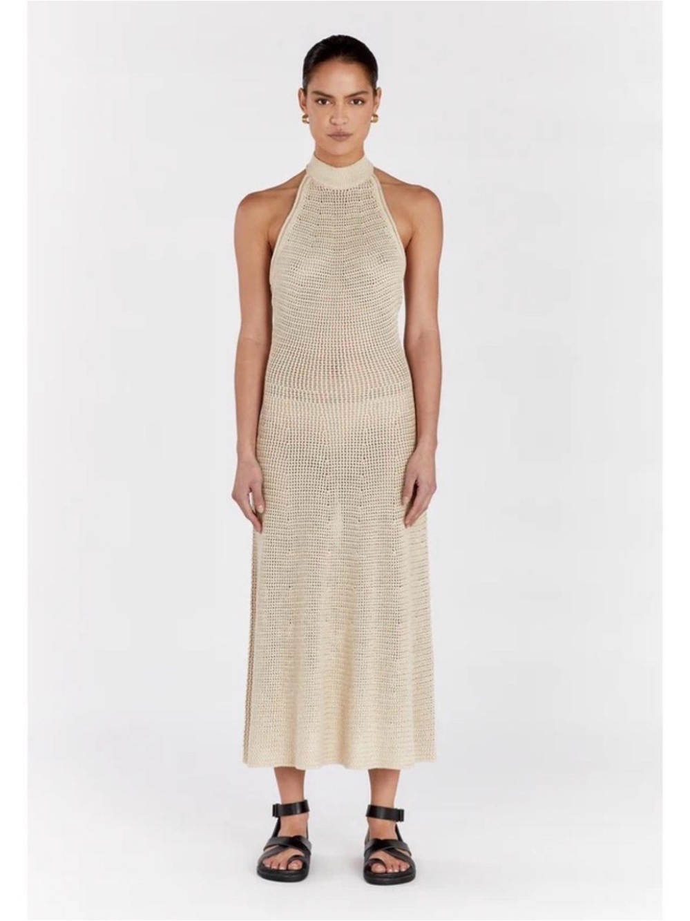 DISSH Halter Knit Maxi Dress in Beige